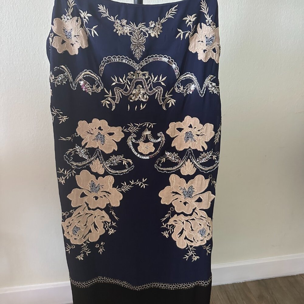 Women's Anthropologie Navy Blue / Black / Gold Dress Size PM - NWOT